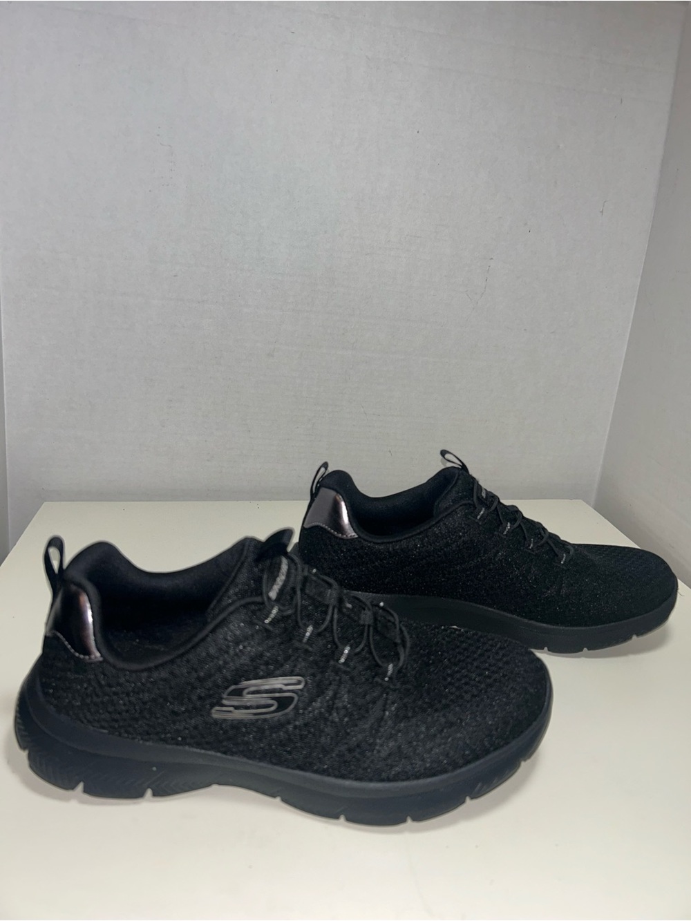 Skechers Summit 179820 Black Metallic Memory Foam Slip On Walking Sneaker